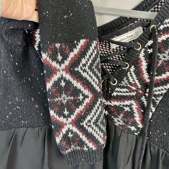 Abercrombie & Fitch Black white red Knit Mixed Media Long Sleeve Sweater XS - Picture 5 of 8